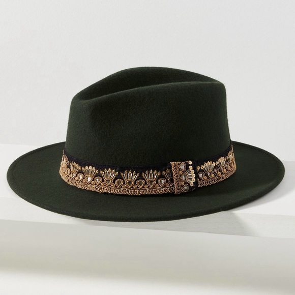 NWT - Anthropologie Maradji Jim Embroidered Ribbon Wool Fendora Rancher Hat - Picture 2 of 4